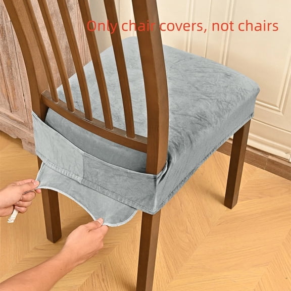 1PC Velvet Stretch Dining Chair Seat Covers Super Soft Seat Cushion Covers Protector Non-slip with Fixed Strap Slipcovers