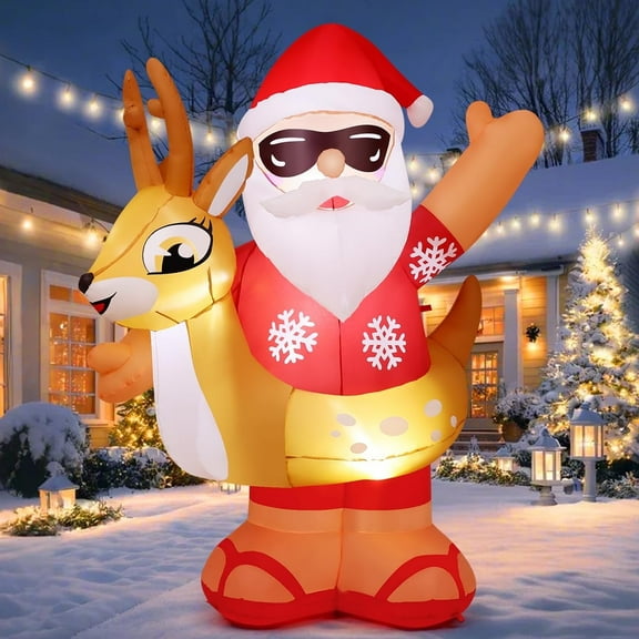COMIN 6.3 FT Tall Christmas Inflatables Outdoor Decorations Blow Up Hawaii Santa Claus with Built-in LEDs for Christmas Indoor Outdoor Yard Lawn Garden Decorations