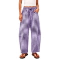 thumbnail image 2 of hoksml Women's Gingham Wide Leg Pants Drawstring Elastic Waist Plaid Lounge Trousers with Pockets for Lounge Daily Casual Wear, 2 of 7