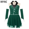 thumbnail image 2 of Vestido de baile lírico de Ballet brillante para niñas, guantes sin dedos, calzoncillos incorporados, Ropa de baile latino Cha-cha, 2 of 5