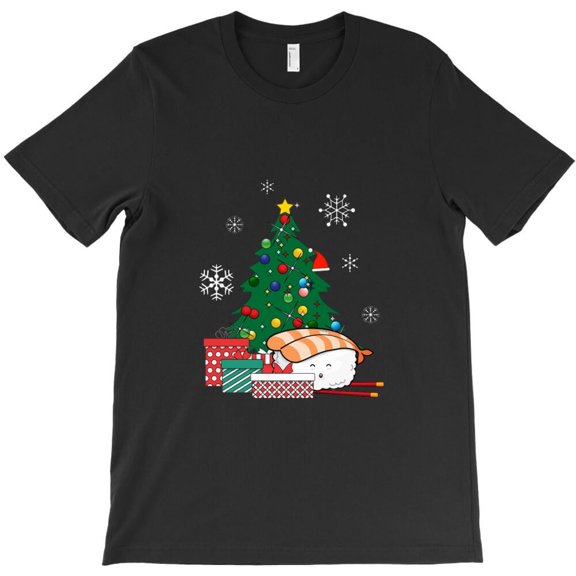 Happy Sushi Around The Christmas Tree Funny Holiday Food Graphic H2669 T-Shirt, for Men and Women, Up to Size 5XL