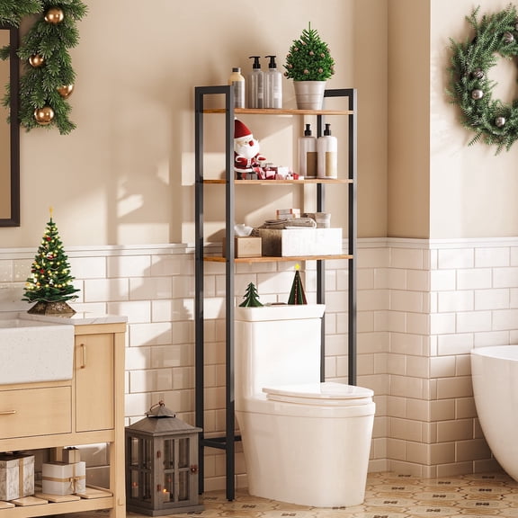 HOOBRO 3-Tier Industrial Over The Toilet Shelf, Rustic Brown