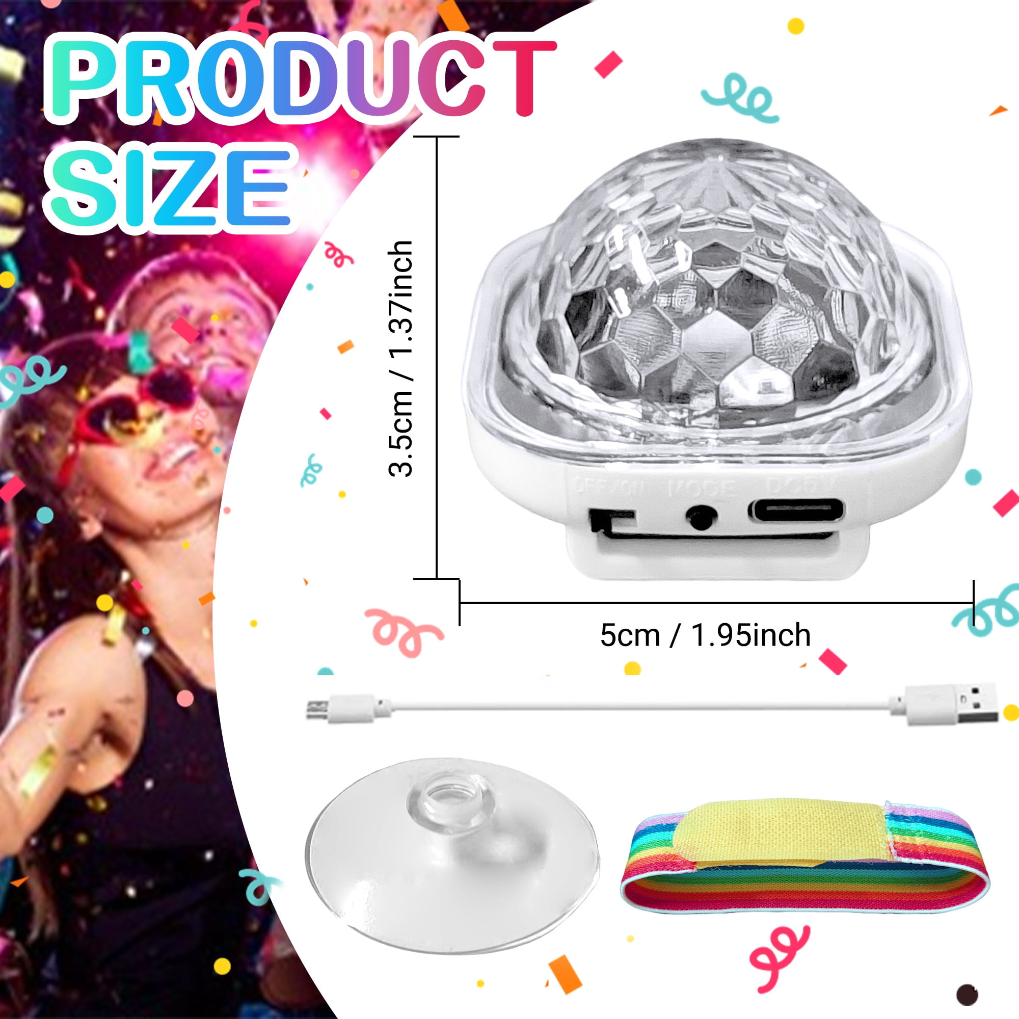 DAYBETTER Mini Disco Ball Light,White Voice Control LED Portable Bracelet Strobe Disco Light for Kids, Adults, Birthday Gift, Christmas
