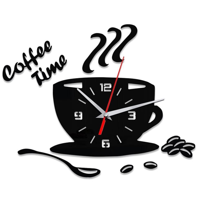 Reloj de pared acrílico DIY, moderno, silencioso, con forma de taza, para café, con números huecos