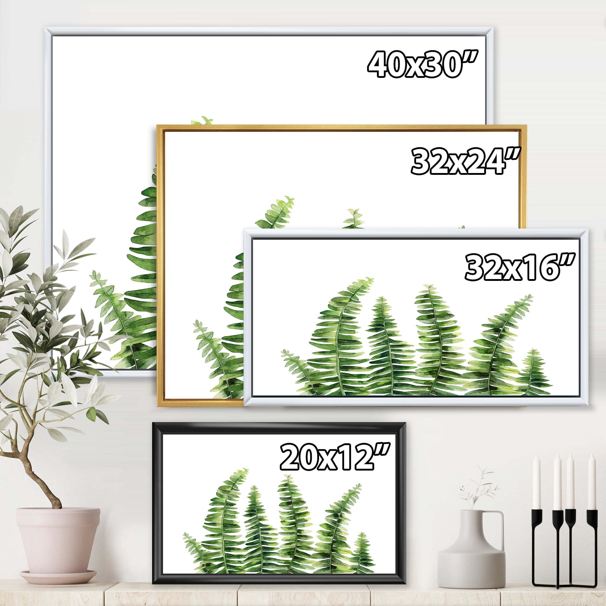 Designart 'Fern Plant Leaves Detail II' Farmhouse Framed Canvas Wall Art Print