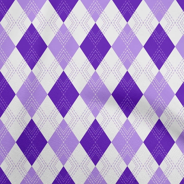oneOone Tissu Georgette Viscose Violet Foncé Motif Argyle Tissu Imprimé au Mètre 42 Pouces de Large