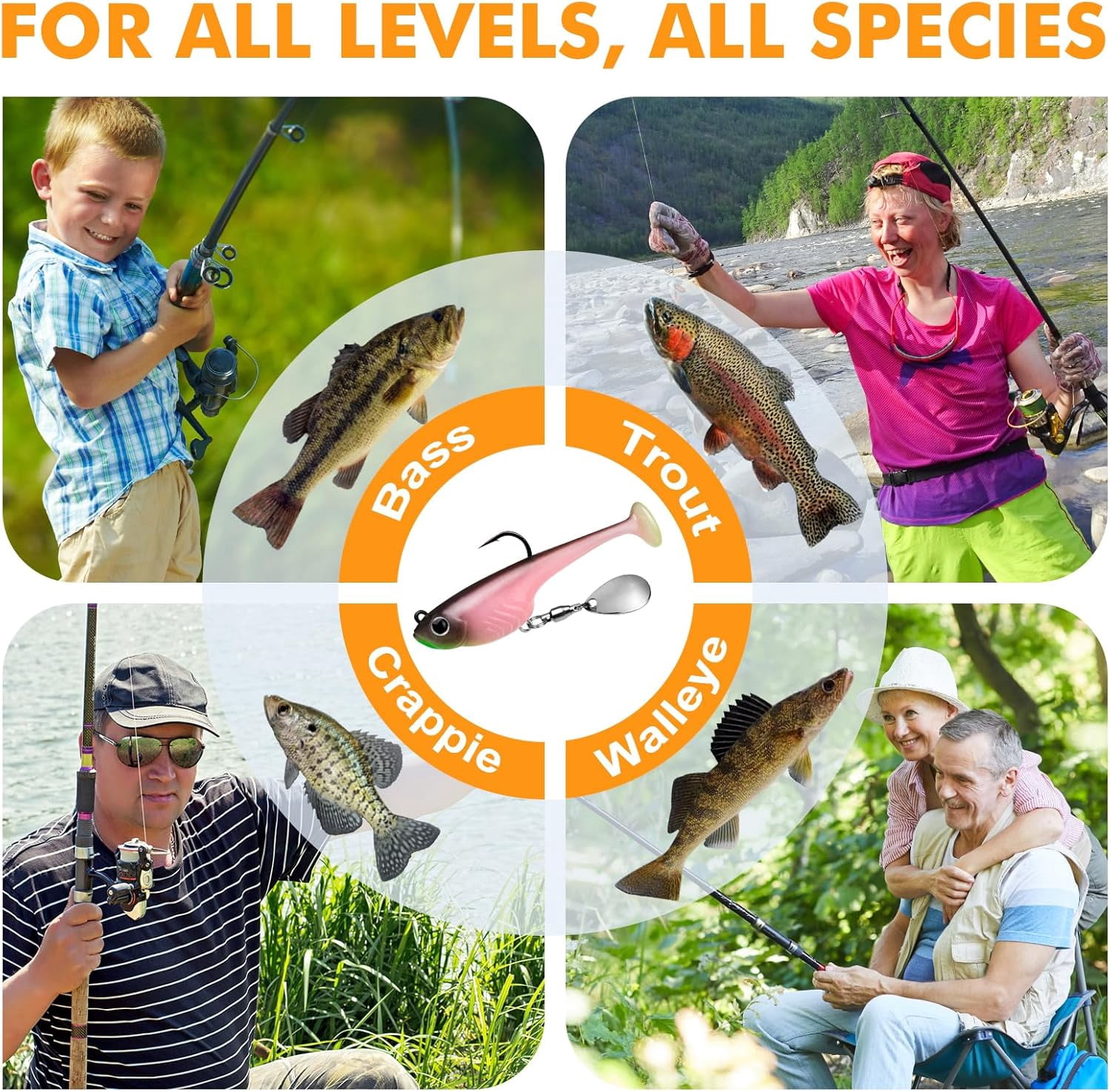TRUSCEND Easy Catch Shadtale with BKK Branded Hook, Unique Vibrating Swim and Trembly Jigging Action for More Bites, Durable TPE Soft Fishing Lures for Bass Crappie Trout Walleye, Keep Separately