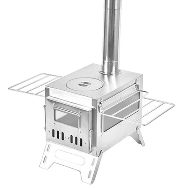 Poêle à Bois de camping Extérieur Poêle à Bois en Acier Inoxydable Chauffage Pliable