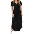 thumbnail image 2 of TIMIFIS Maxi Robes pour Femmes Été Manches Courtes Col en V Longue Robe Décontractée Ample Plage Vacances Boho Robes avec Poche, 2 of 7