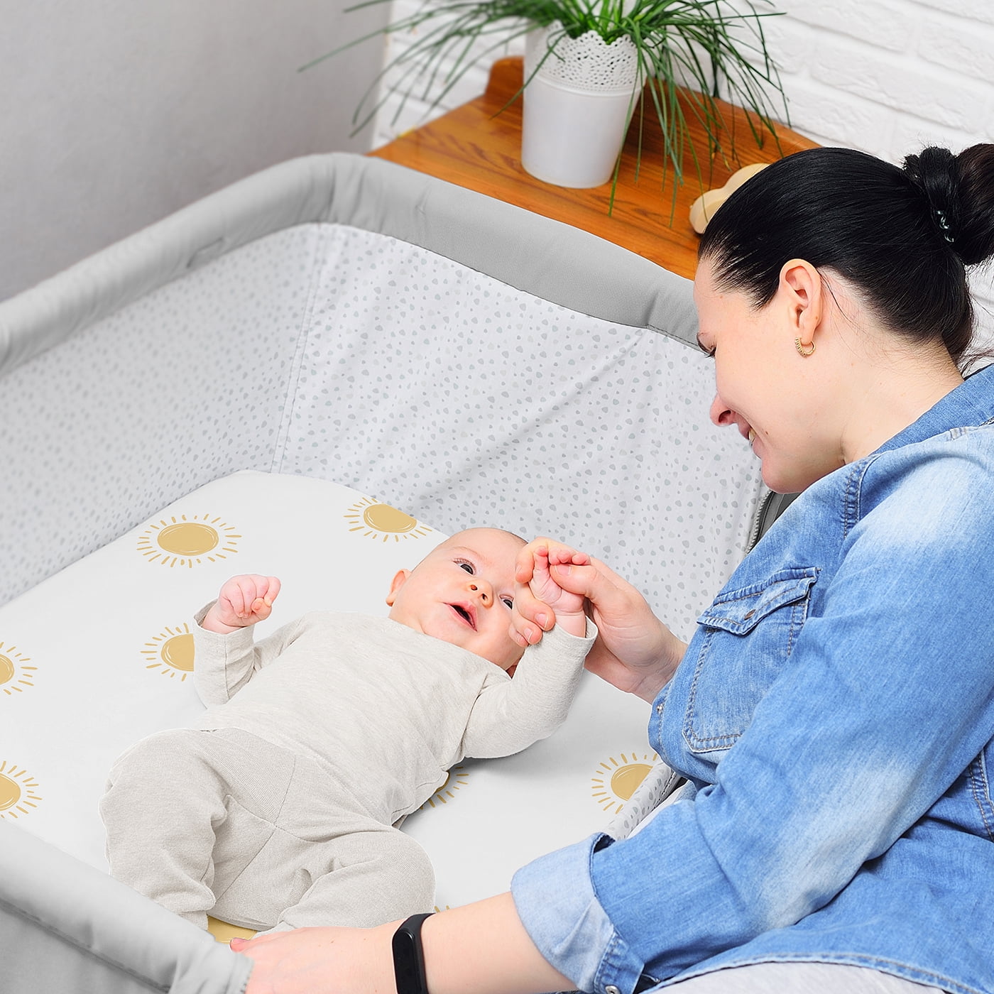 Sweet Jojo Designs Boho Sun White and Mustard Yellow Boy, Girl, Unisex/Gender Neutral Baby Bassinet Fitted Sheets Set 2 Piece