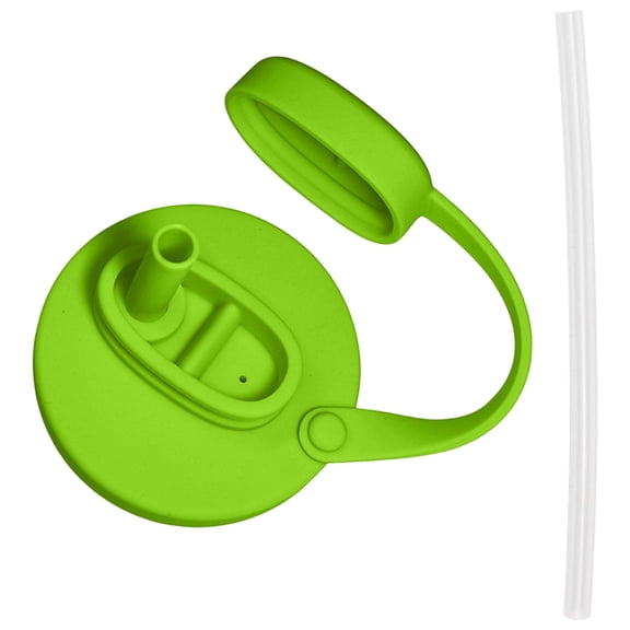 Beverage Can Dustproof Silicone Cover, 3 Pack Accessory Kit (1Pc Green Lid, 1Pc Long Straw, 1Pc Short Straw), Tumbler Lid Replacement, Straws Reusable, No Leak Water Bottle, Fits