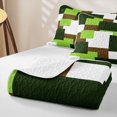 thumbnail image 4 of Castle Fairy Geometric Offset Square Block Twin Quilt Set 2 Pieces,Mid Century Mosaic Twin Coverlet Set,Olive Lime Brown,1 Bedspread and 1 Pillowcase, 4 of 7