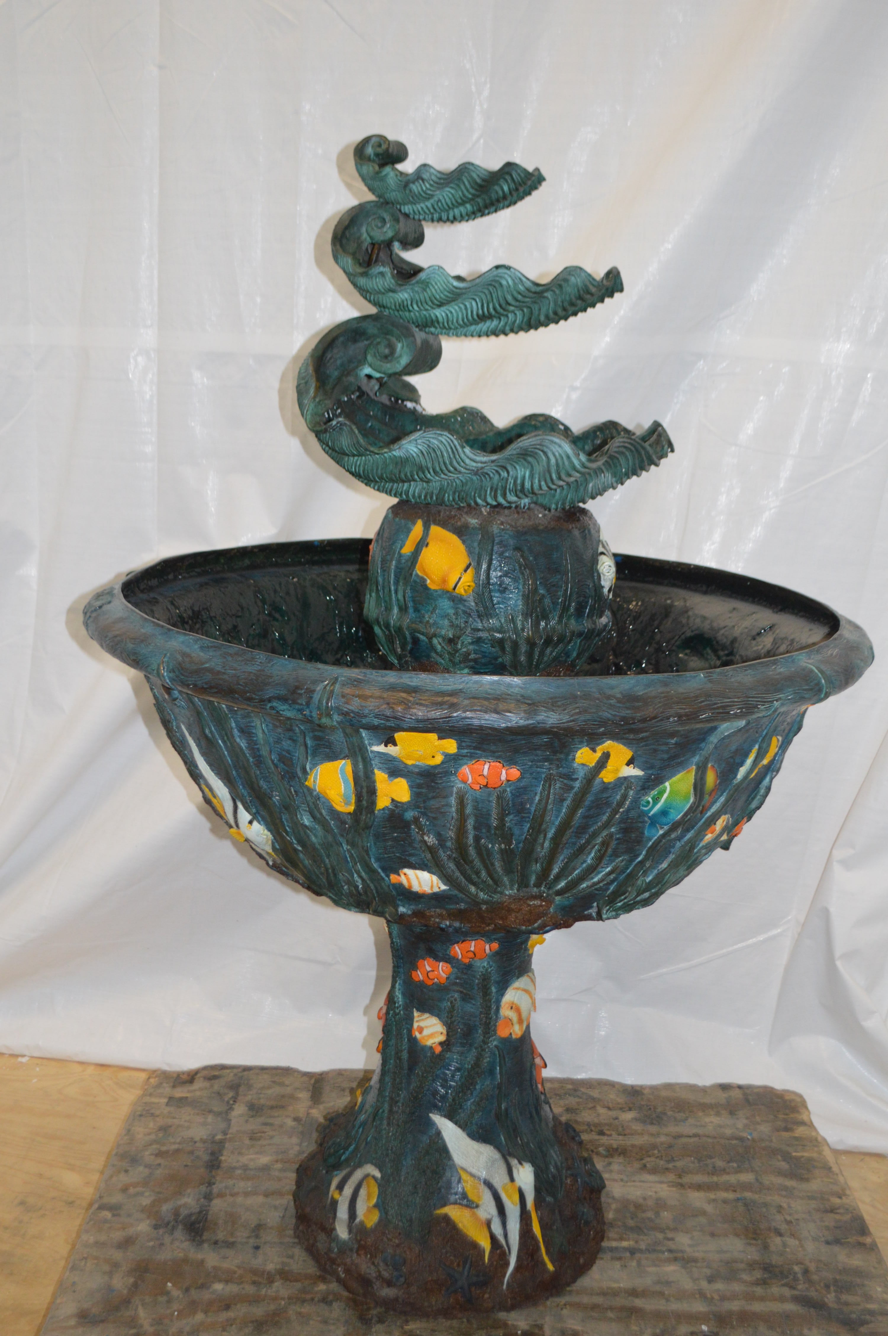 Nifao Three Tier Shell Bowl – Outdoor Bronze Fountain, Garden Water Feature, 43"L x 43"W x 63"H