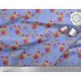 thumbnail image 2 of Soimoi Blue Cotton Duck Fabric Leaves & Austin Rose Floral Printed Fabric 1 Yard 56 Inch Wide, 2 of 3