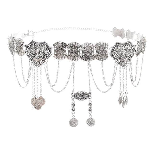 Sonducket Fashion Women Waist Chain Belly Dance Costume Alloy Belt Girls Tassels Prendas para la parte inferior del cuerpo Plata