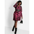 thumbnail image 2 of Rebdolls Women's Plus Graphic Print V Neck Button Down Mini Dress - Pink - Medium, 2 of 4