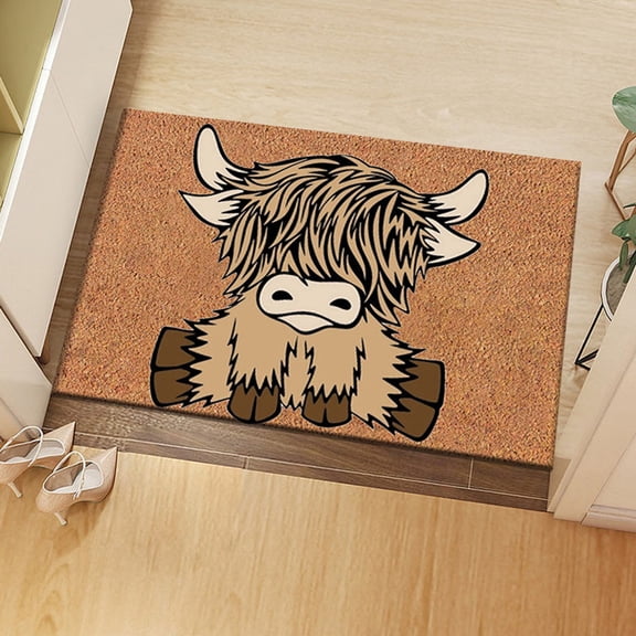 Gumesh 20x16 Inch Highland Cow Shaped Rug, Cute Non-Slip Absorbent Bathroom Mat for Bedroom, Living Room, Funny Animal Door Mat for Home Decor
