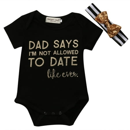 

Multitrust Baby Girl Summer Short Sleeve Letter Print Jumpsuit + Headband
