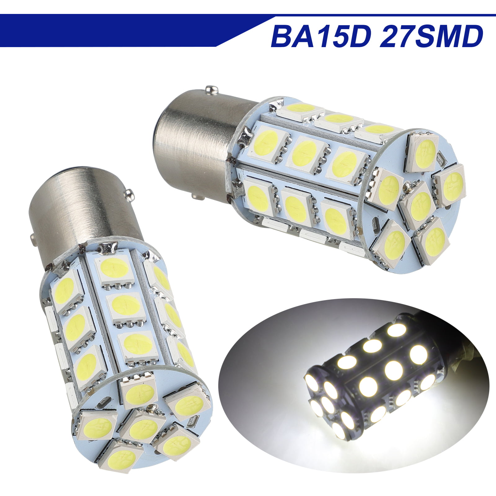 2 BBT BAY15D Double Contact 12 volt 19 White LED RV Light Bulbs 