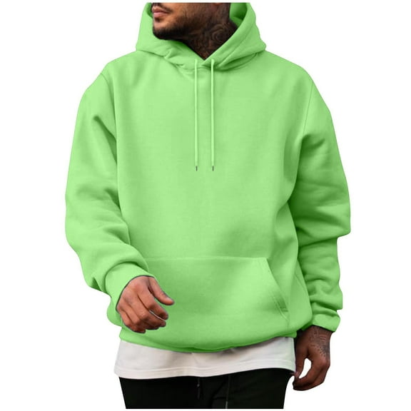 fatyb Mens Hoodies Pullover Long Sleeve Casual Drawstring Men's Plain Hooded Sweatshirts with Pocket