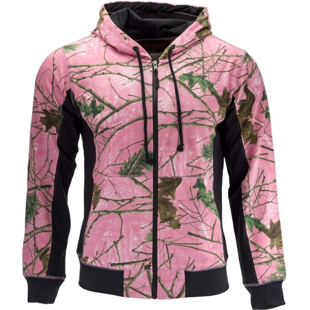TrailCrest Girls Pink Camo Full Zip Up Hooded Sweatshirt Jacket, Large