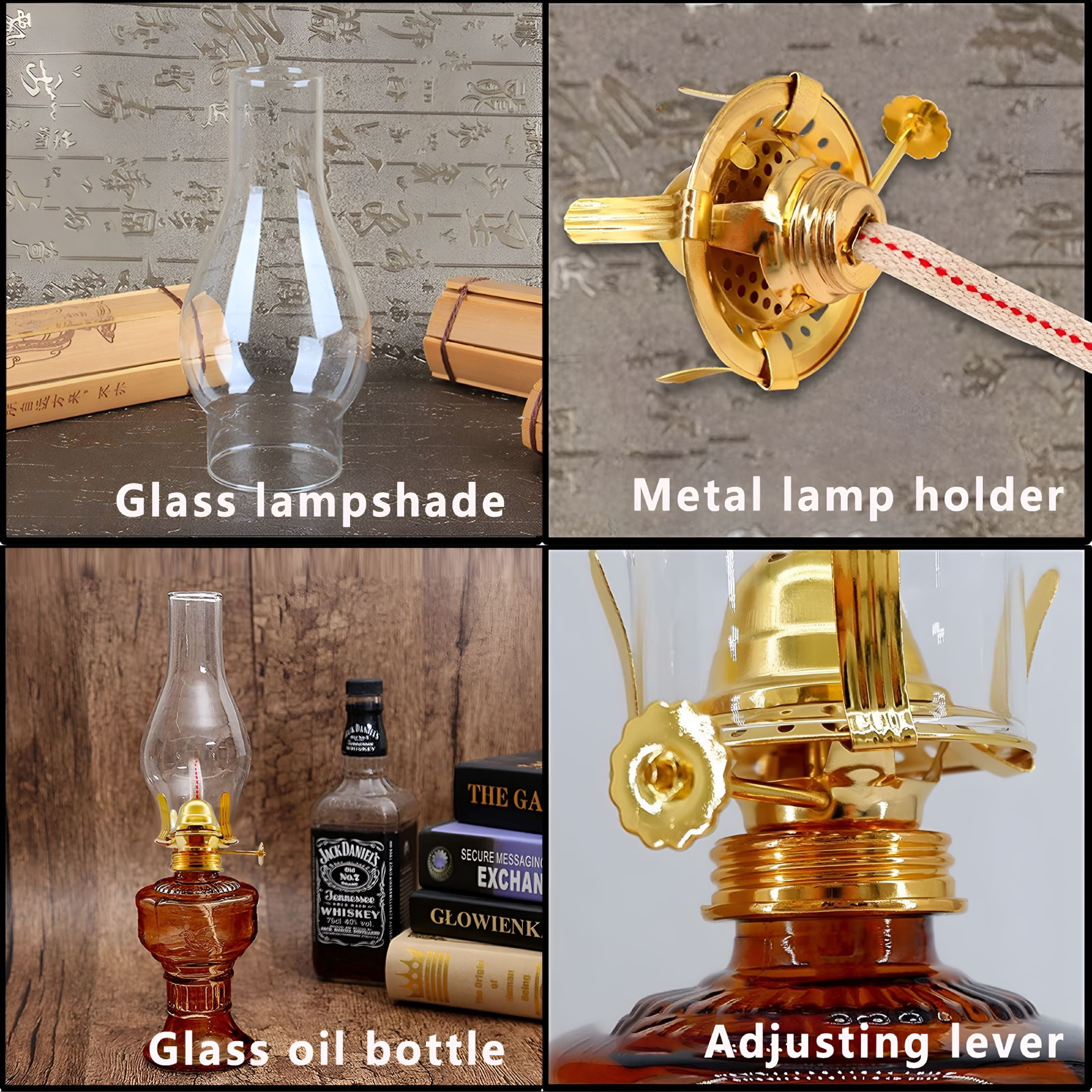 HIBIBUD 33CM Retro Kerosene Lamp Indoor Vintage Four-Claw Lamp Clear Glass Oil Lamps Lantern Home Decor Outdoor Camping Lights