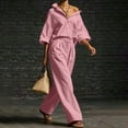 thumbnail image 4 of Women's Linen 2 Piece Outfit Oversized Button Down Shirts High Waist Pleated Wide Leg Pants Matching Tracksuit Set office Casual Outfits Pink, 4 of 7