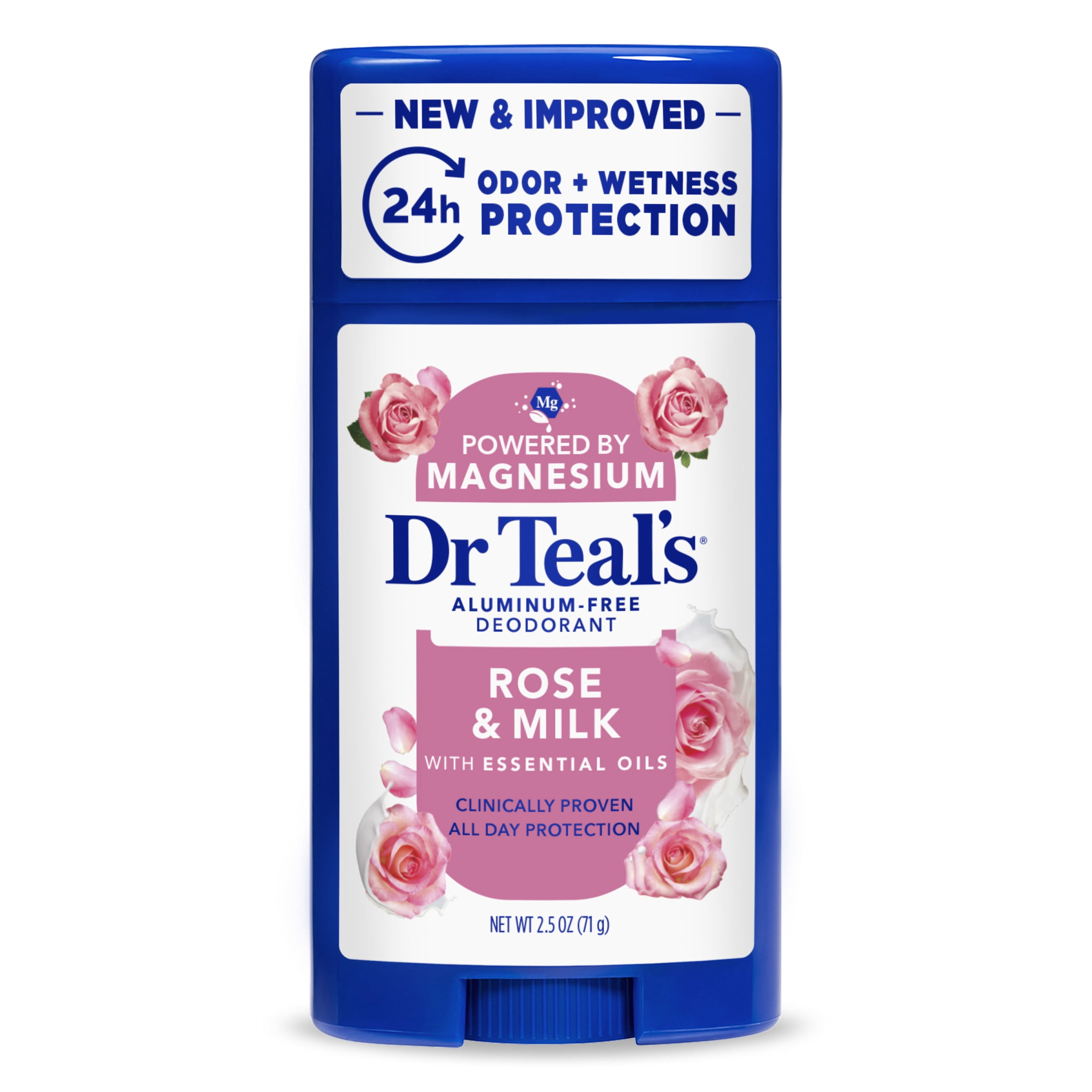 Dr Teal's Aluminum Free Deodorant, Rose & Milk with Essential Oils, 2.5 oz