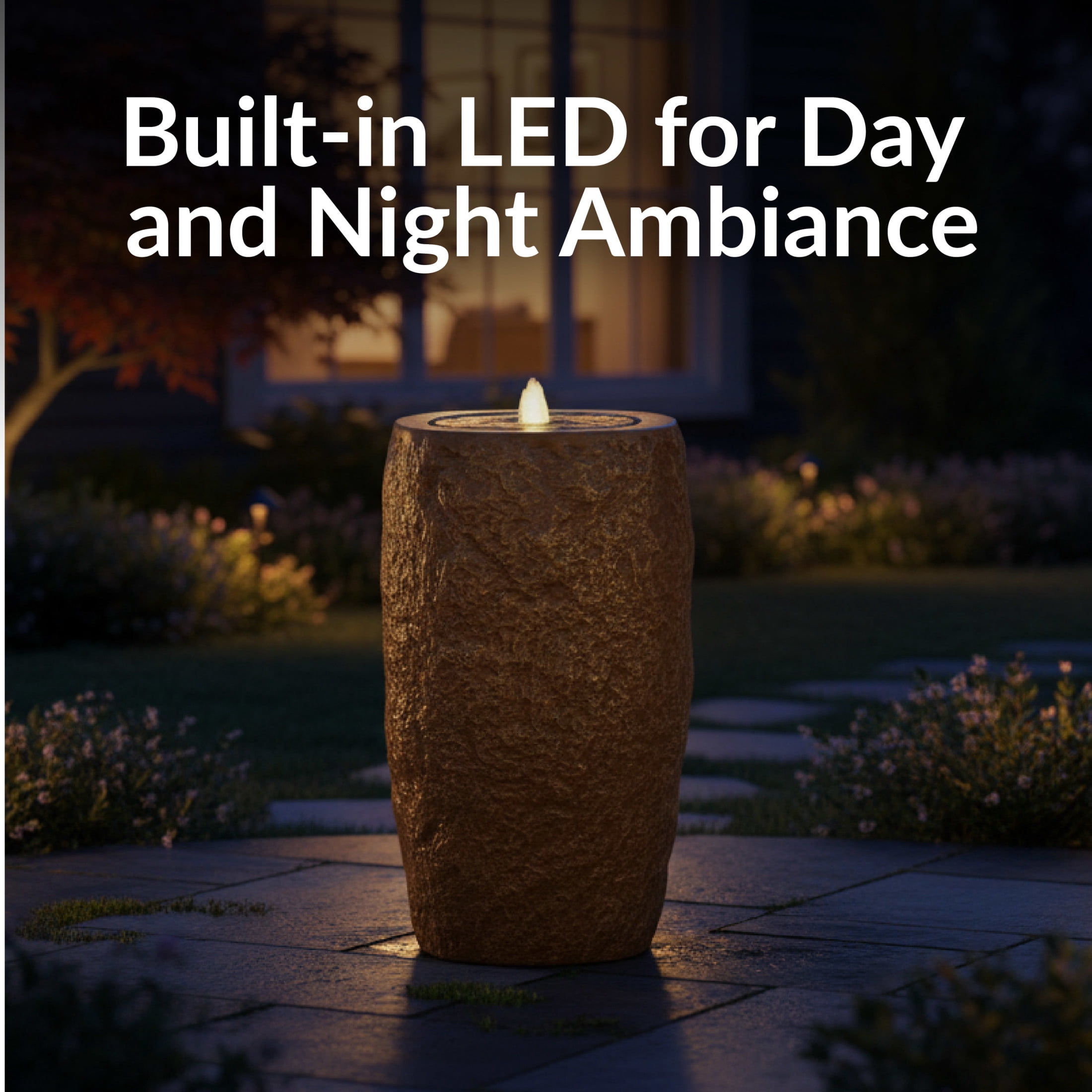 Sunnydaze Cylinder Brown Outdoor Bubble Fountain, LED Light