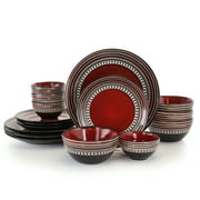 Gibson Elite Cafe Versailles 16 Pieces Double Bowl Dinnerware Set-Red