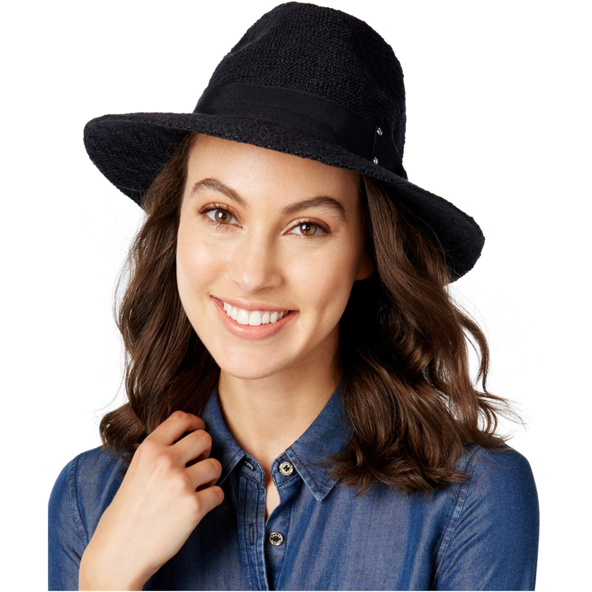 Womens Packable Panama Sun Hat, Black 