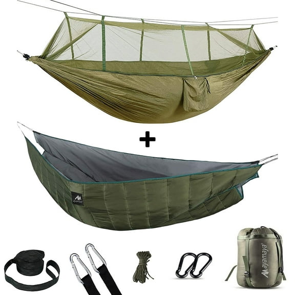 Double Camping Hammock With Mosquito Net Supersized Underquilt of Hammock,Mesh And Hammock Closed Connection,Warm Blanket Bottom Insulation.Portable For Camping，Hiking Backpacking Travel