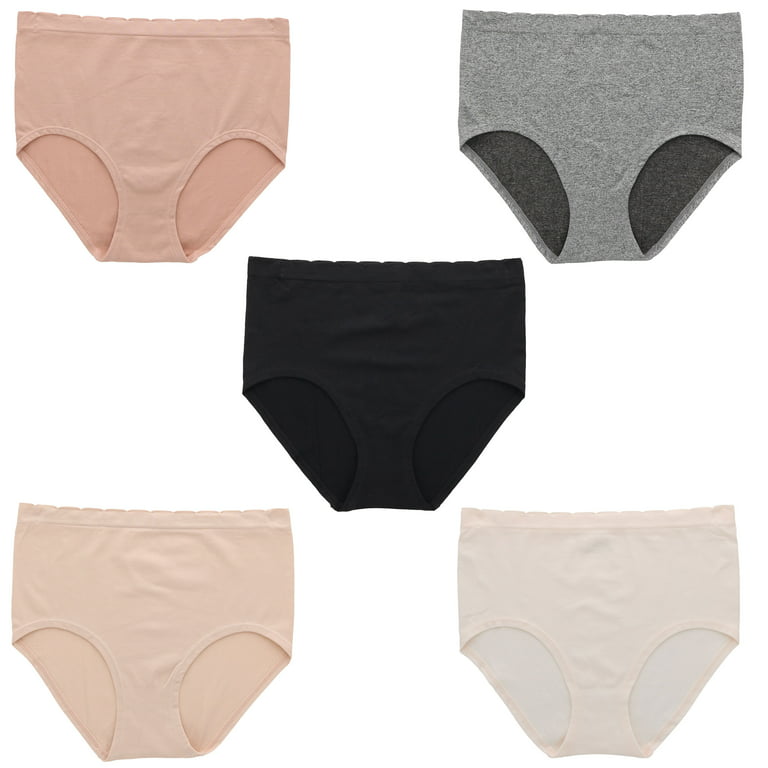 Delta Burke Intimates Women's Plus Size Microfiber Hi-Rise Brief Panties -  5 Pack - Black, Grey, & Pink Neutrals - Large