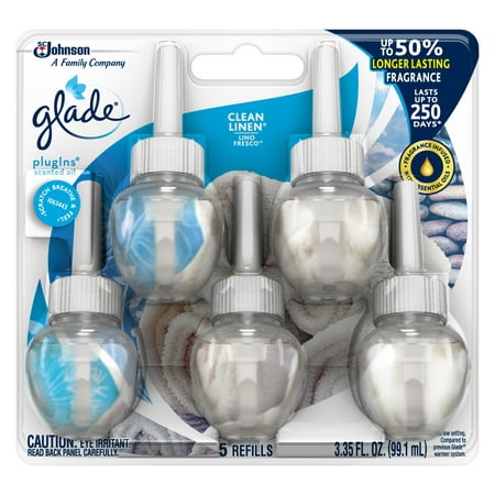 Glade PlugIns Refill 5 CT, Clean Linen, 3.35 FL. OZ. Total, Scented Oil Air