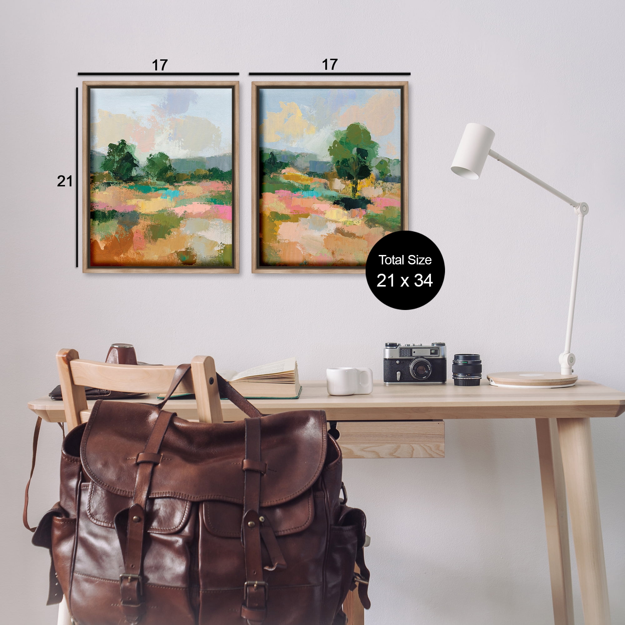 Stupell Industries Spring Field Abstract Landscape Landscape & Nature Painting Brown Floater Framed Canvas Art Print Wall Art, 17 x 21, Set of 2