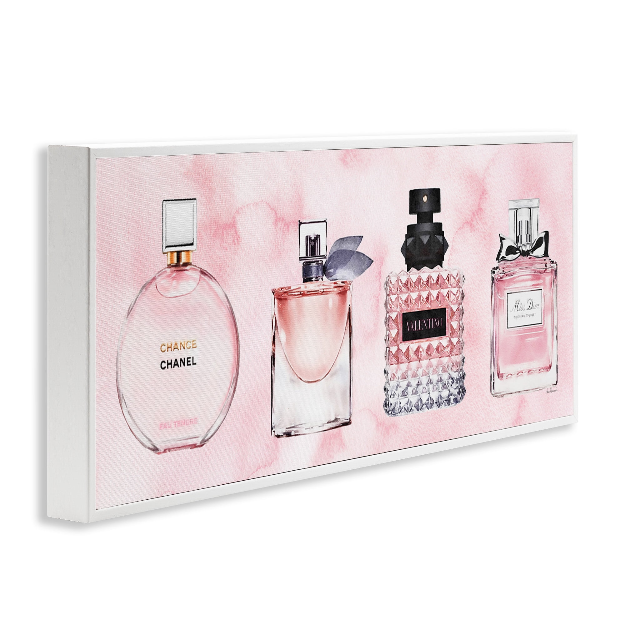 Stupell Industries Pink Fashion Fragrance Bottles Beauty & Fashion Painting White Framed Art Print Wall Art, 30 x 13
