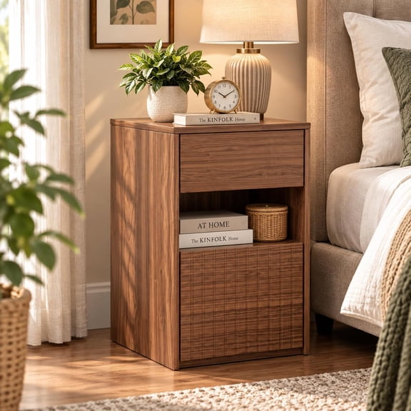 GONICHA End Table with 2 Drawers for Living Room, Nightstand for Bedroom, Walnut