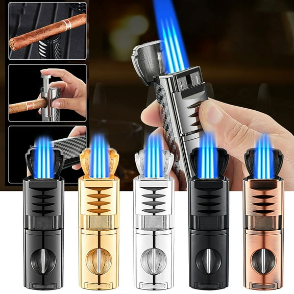 Triple Torch Flame Lighter | 4-in-1 Rechargeable Direct-Flame USB Lighter - Portable Metal Windproof Cigar & Smoking Accessories | Pocket-Sized, Durable, Sleek Design | 140g, Refillable (No Gas