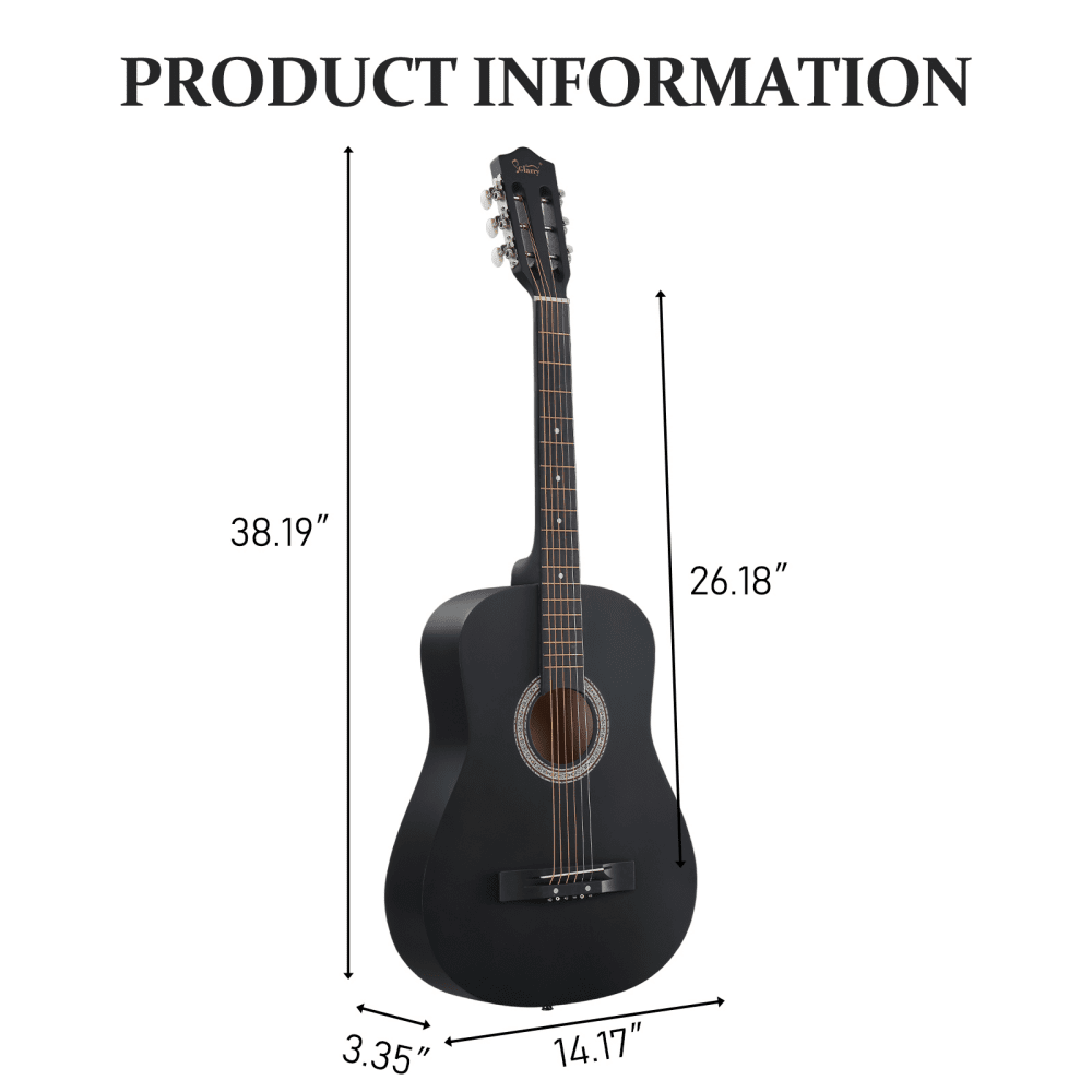 Tcbosik 38-inch Beginner Acoustic Guitar, Basic Starter Kit with Bag, Strap, Tuner, Capo, Picks and Strings, Matte Black