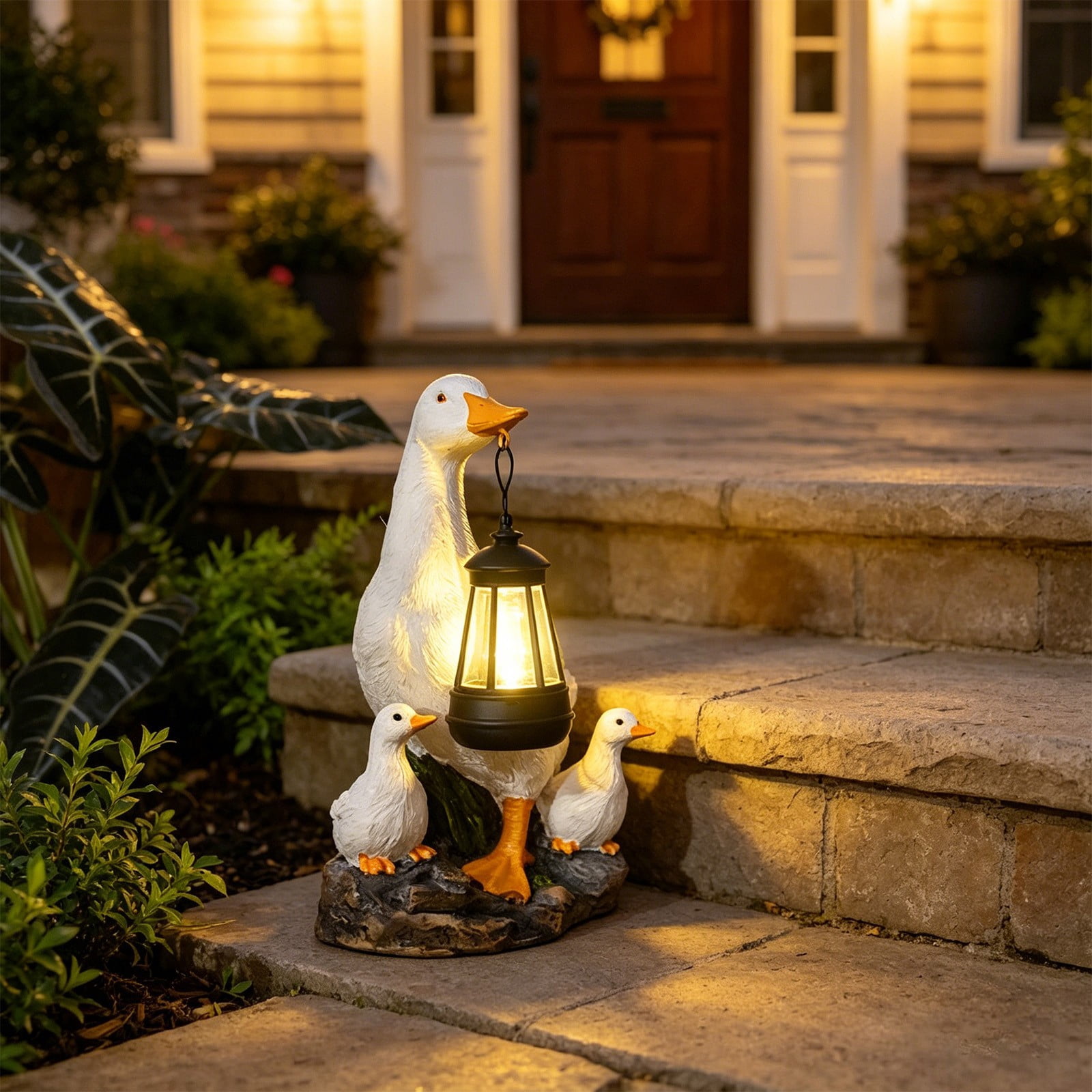 onlyliua Solar White Duck Garden Statue With LED Light Outdoor Courtyard Villa Decorative Sculpture Lawn Water Feature Accent Solar Powered Garden Ornament