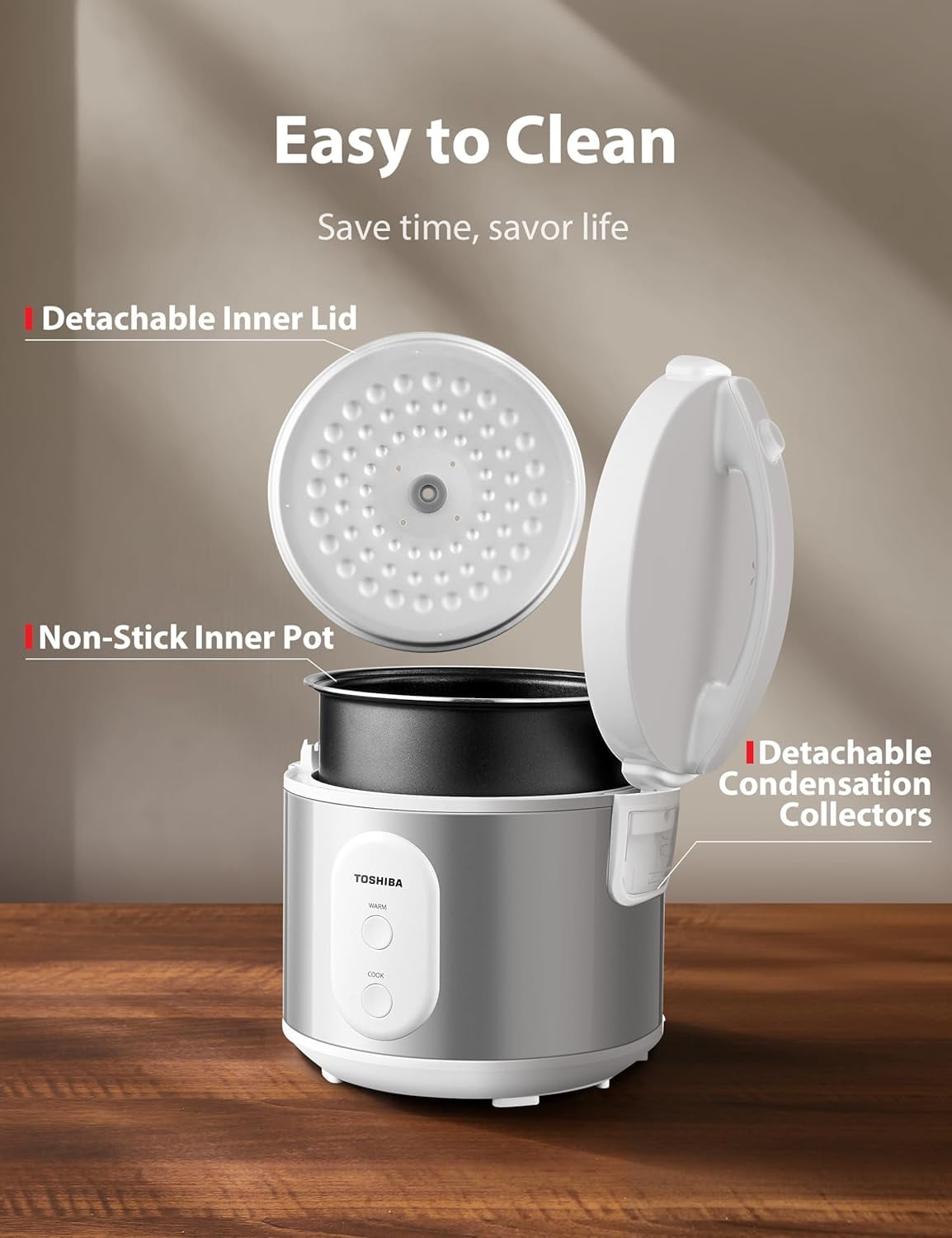 Rice Cooker & Steamer Simple 5.5 Cup with Non-Stick Pot, One-Touch Control for Family Meals