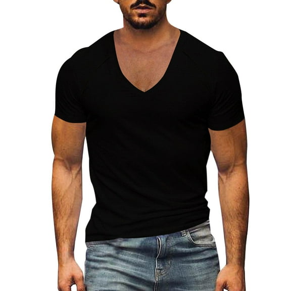 FBMDBB Men's Summer Fashion Tee Tops Casual Breathable Solid Color V Neck T Shirt Top Tall Men's Shirts