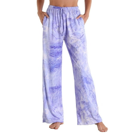 

Women s Comfy Casual Pajama Pants Floral Print Drawstring Pocketed Palazzo Lounge Pants Wide Leg Loose