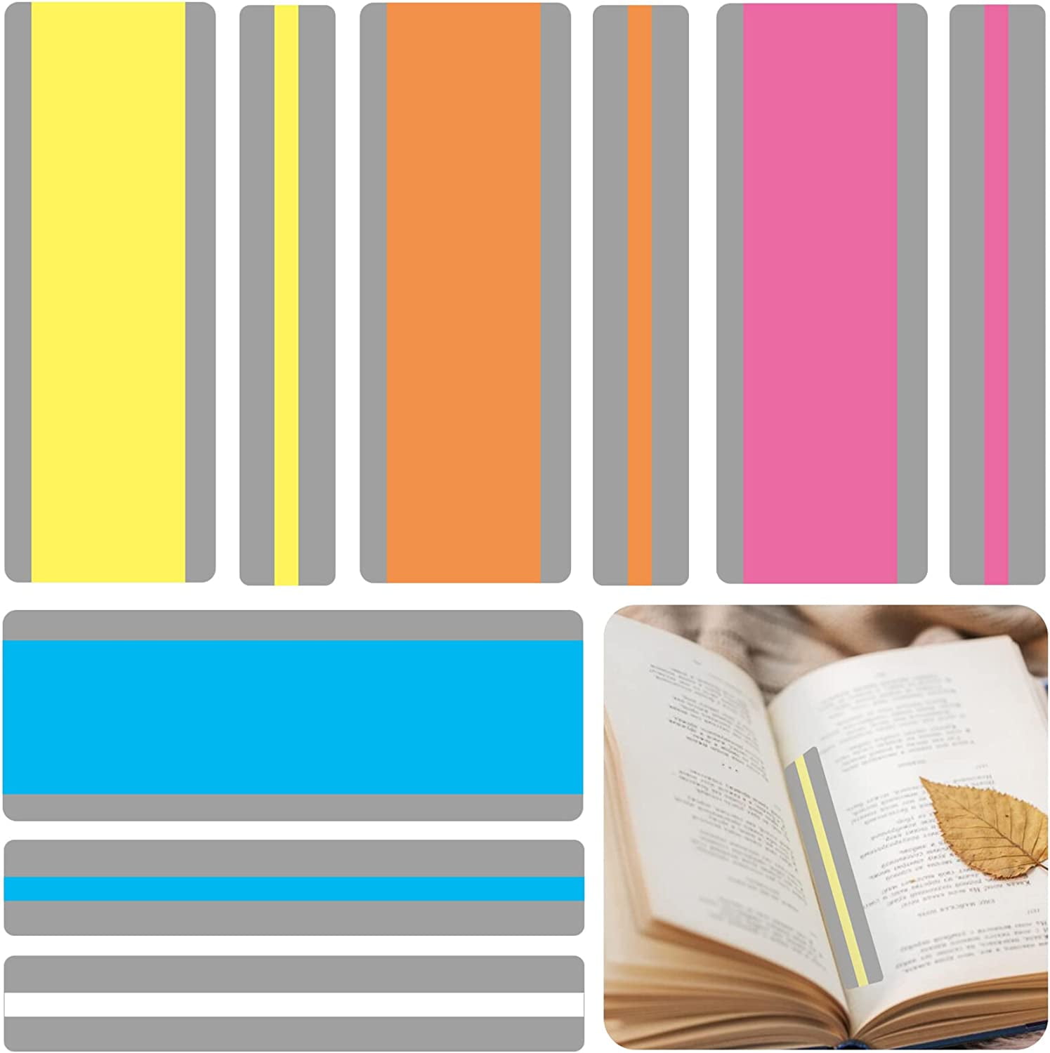 16PCS Reading Guided Strips, 2 Sizes Guided Reading Strips Bookmarks