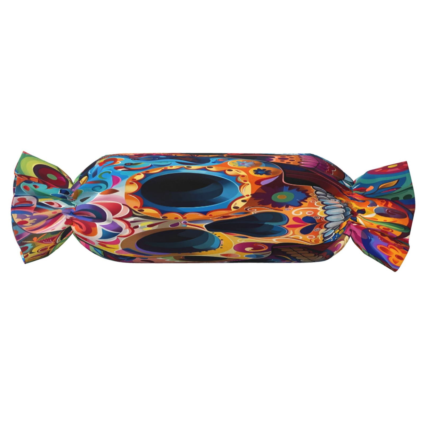 Candy Throw Pillow Travel Cervical Pillow Cylindrical Neck Body Cushion With Insert For Bed Couch Home Decor 9.8x24.4in Festive Sugar Skulls (4)