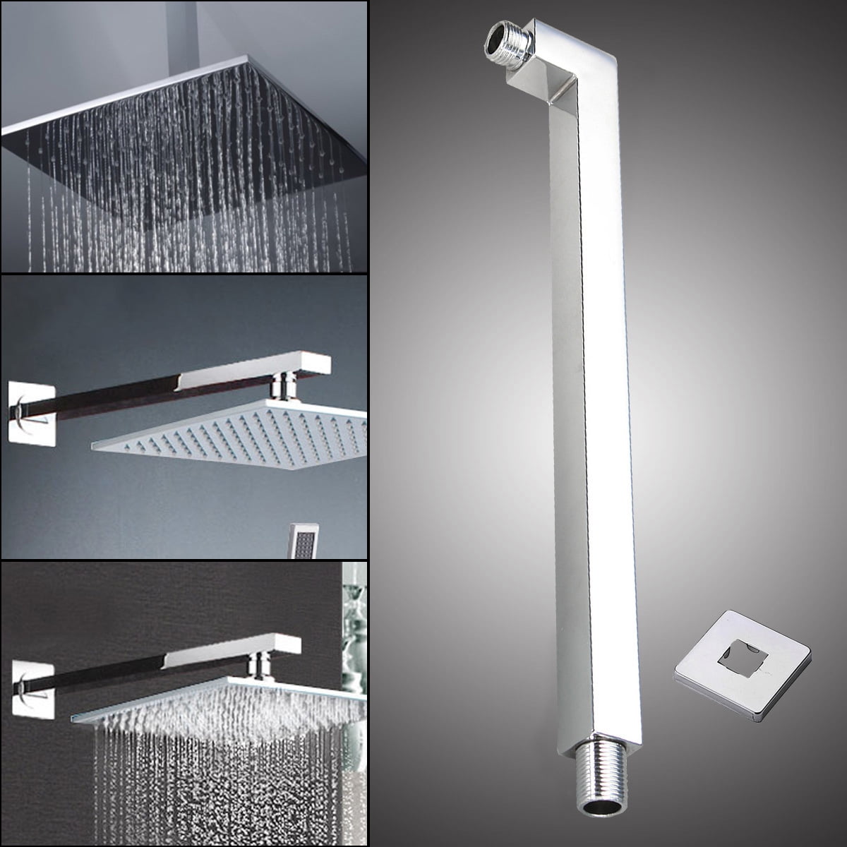 16" 40cm Square Ceiling Rain Shower Head Steel Wall Mounted Extension Arm Silver 16" 40cm Square Ceiling Rain Shower Head Steel Wall Mounted Extension Arm Silver
