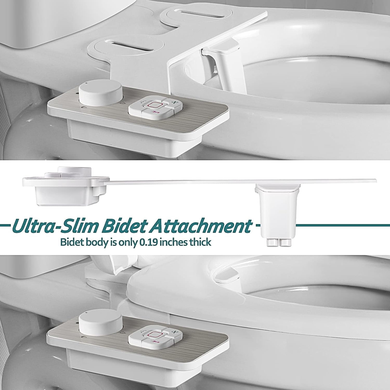 Bidet Attachment, Non-Electric Cold Water Bidet Toilet Seat Attachment with Pressure Controls, Retractable Self-Cleaning Dual Nozzles for Frontal & Rear Wash - Brushed Nickel