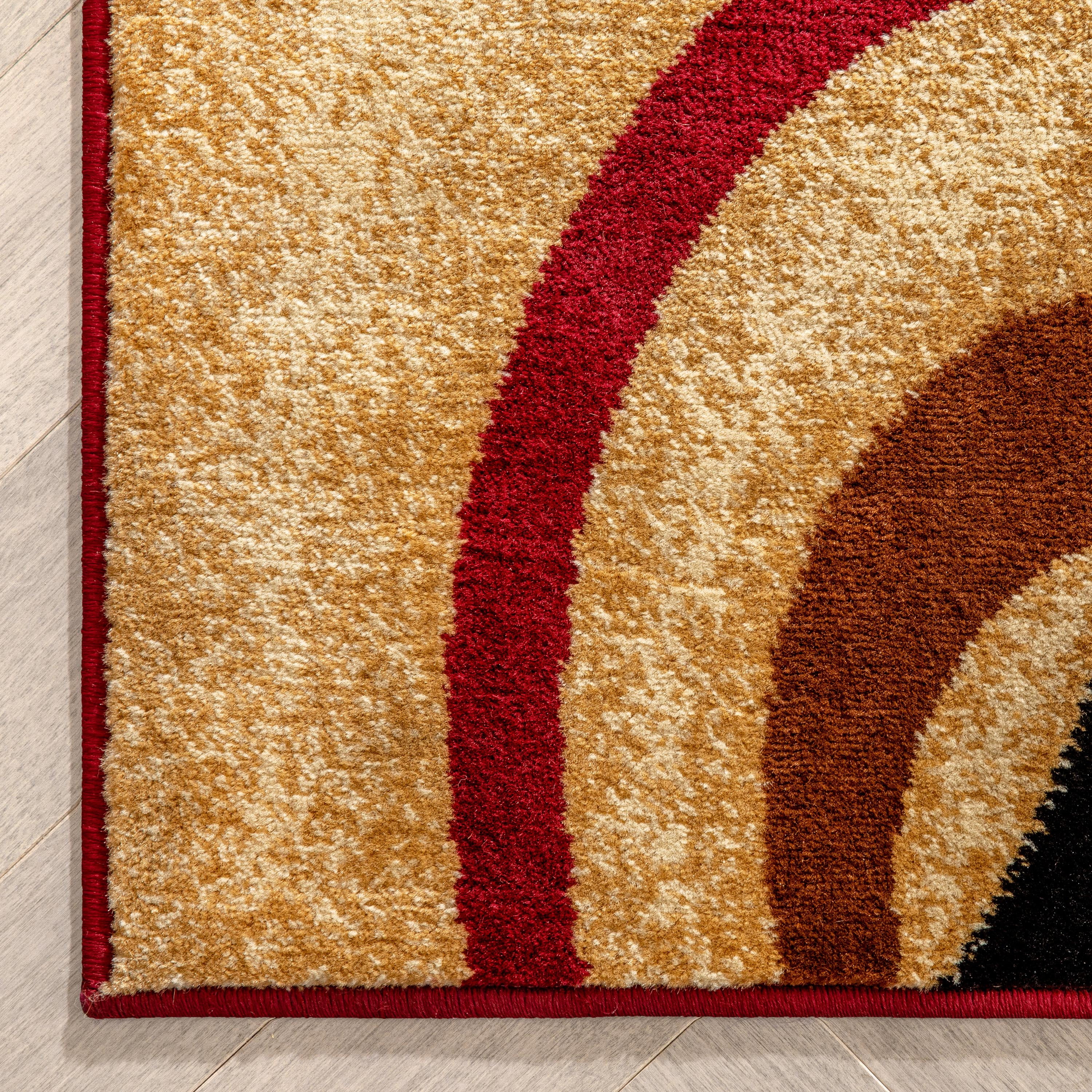 Well Woven Deco Rings Red Ivory Light Blue Geometric Modern Casual Area Rug Easy to Clean Stain Fade Resistant Shed Free Abstract Contemporary Color Block Boxes Lines Soft Living Dining Room Rug