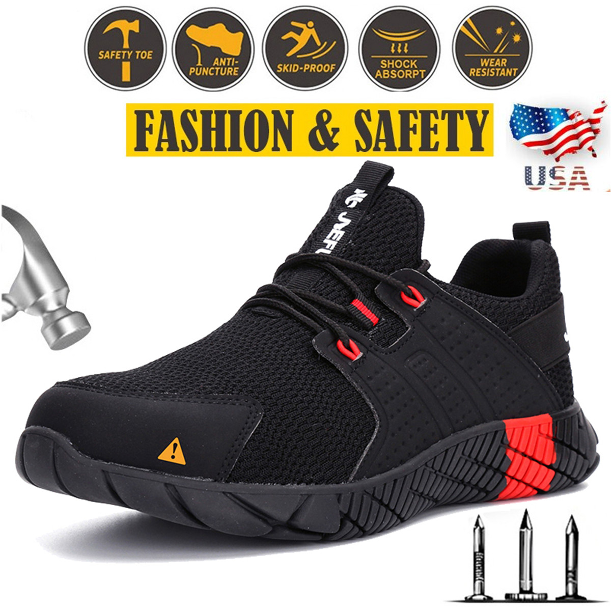 Men Work Shoes Mens Steel Toe Trainers Shoes Women Breathable Sneakers Durable Shoes Anti Skid