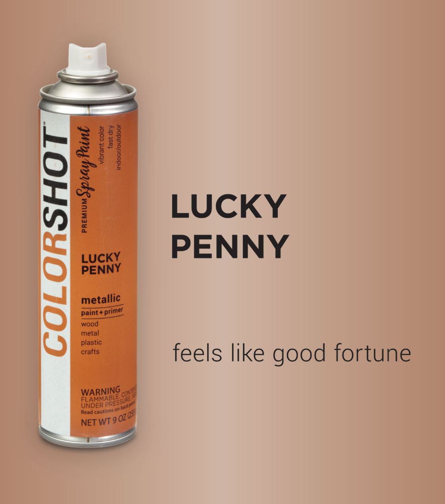 COLORSHOT Metallic Spray Paint, Lucky Penny (Copper) 9 oz. 4 Pack, Fast-Drying Acrylic Paint, Indoor & Outdoor Use